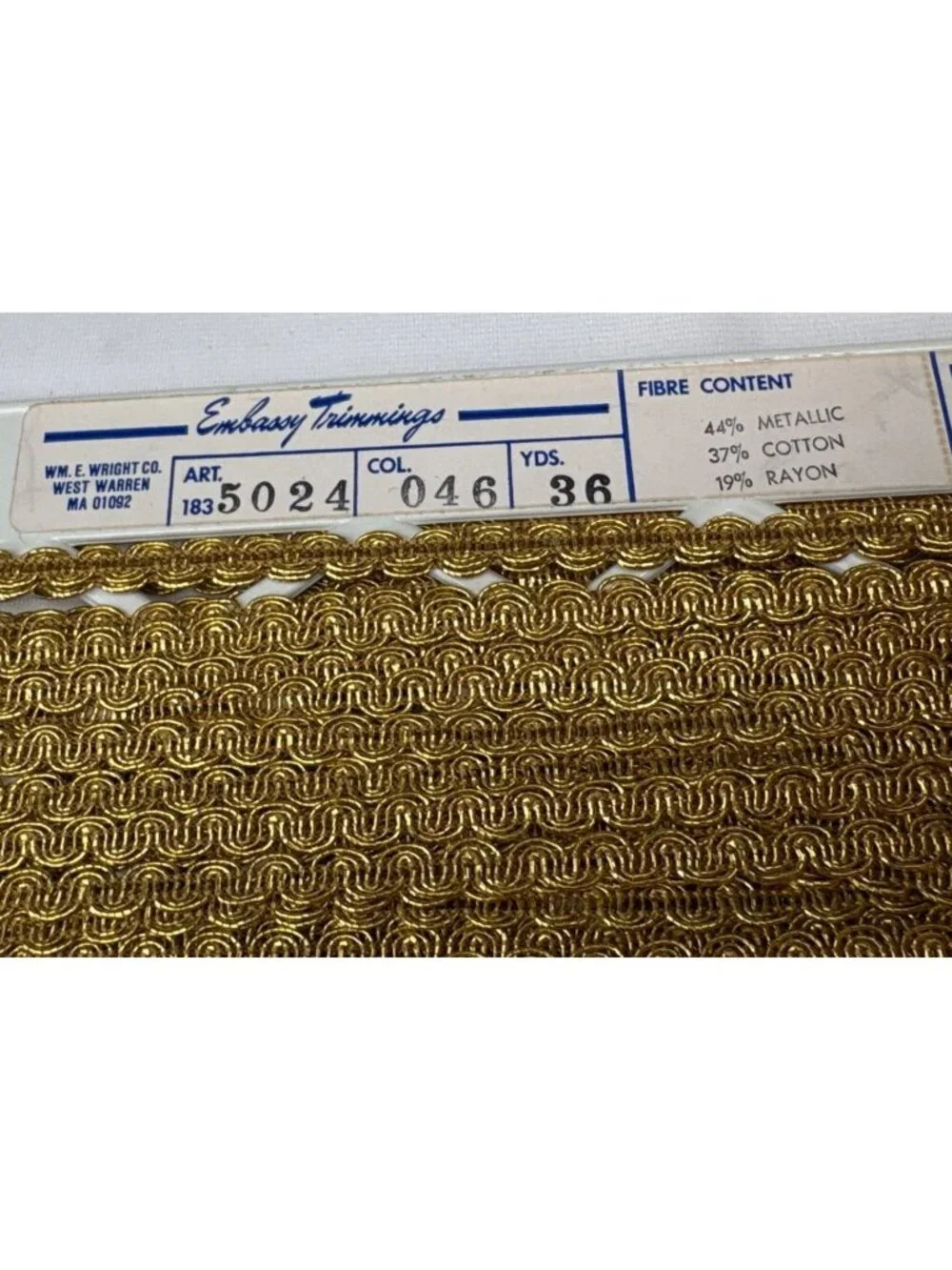 Embassy Trimmings Metallic Gold Braid Trim 1 yard Art 18-5024 Vintage Craft Supp